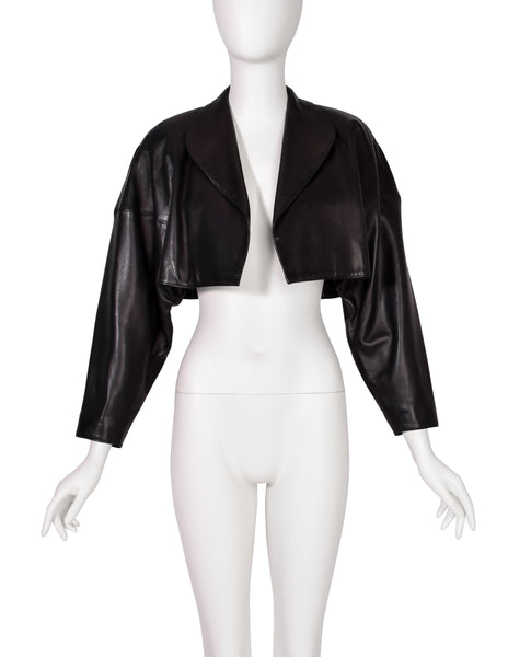 Alaia Vintage AW 1983 Iconic Cropped Black Leather Bolero Jacket