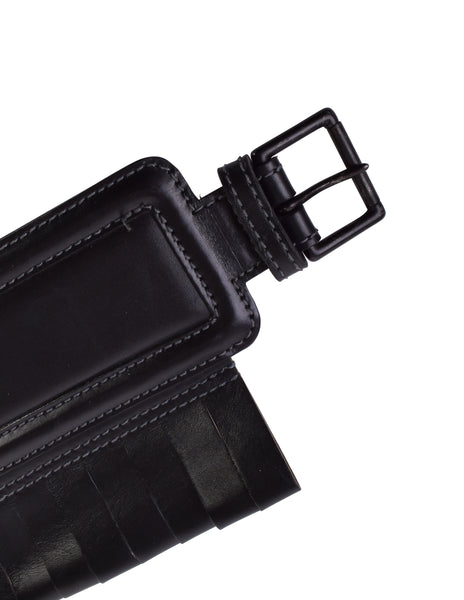 Alaia Vintage Black Leather Ultra Wide Fringe Belt