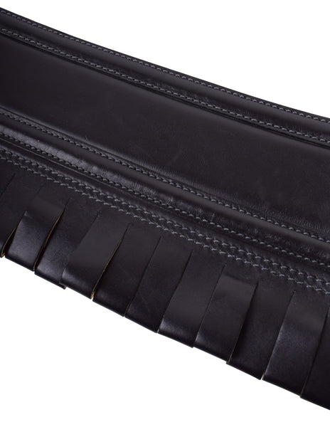 Alaia Vintage Black Leather Ultra Wide Fringe Belt