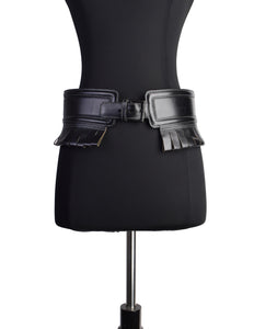 Alaia Vintage Black Leather Ultra Wide Fringe Belt