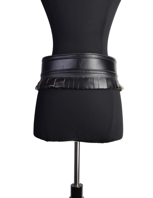 Alaia Vintage Black Leather Ultra Wide Fringe Belt Amarcord Vintage Fashion