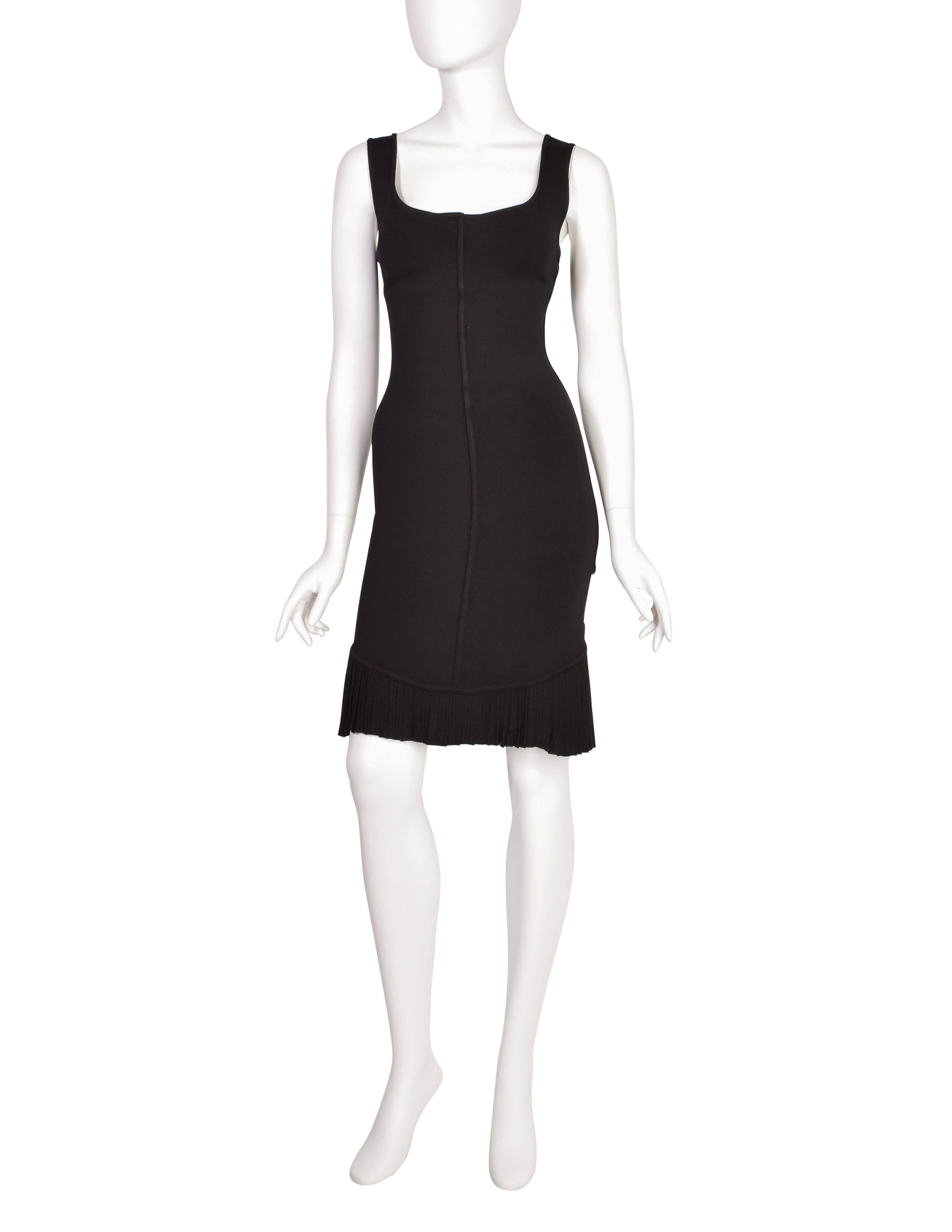 AlaiaBlackPleatedBodyconDress_