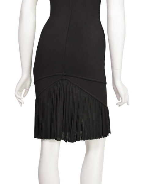 Alaia Vintage SS 1990 Sexy Black Ultra Body Con Pleated Detail Dress