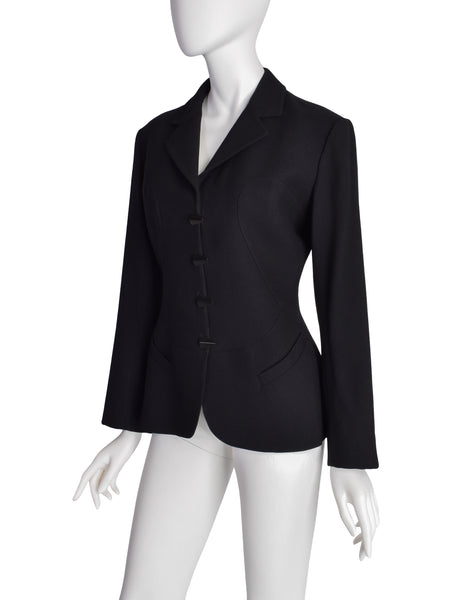 Alaia Vintage Black Wool Tailored Panel Blazer Jacket