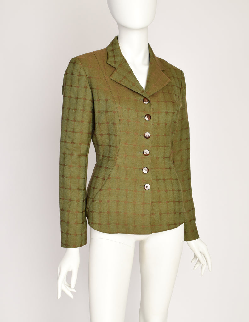 Alaia Vintage 1990 Green Brown Lace Up Back Wool Jacquard Alaia Vintage 1990 Green Brown Lace Up Back Wool Jacquard