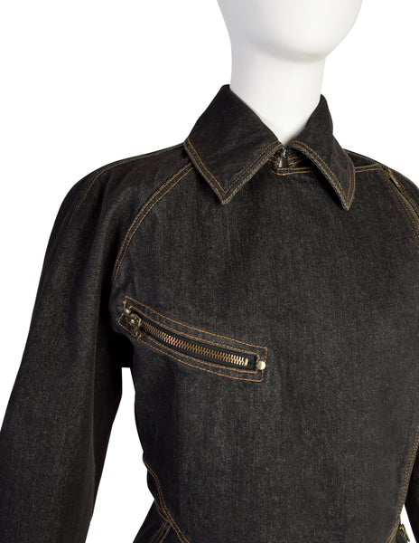 Alaia Vintage ICONIC 1986 Documented Nipped Waist Denim Moto Jacket