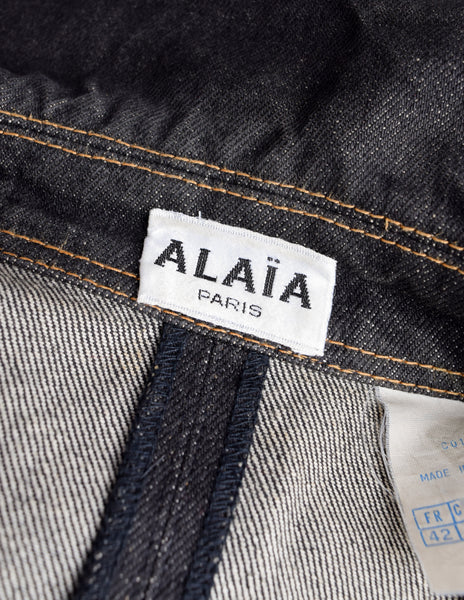 Alaia Vintage ICONIC 1986 Documented Nipped Waist Denim Moto Jacket
