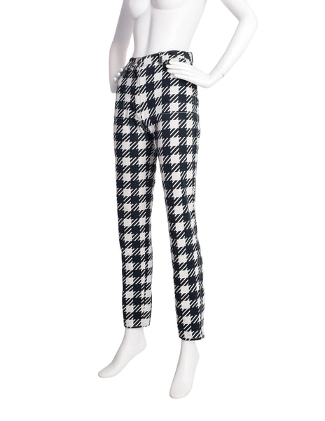 Alaia Vintage Iconic SS 1991 Tati Houndstooth Check Black and White Graphic Denim Jeans