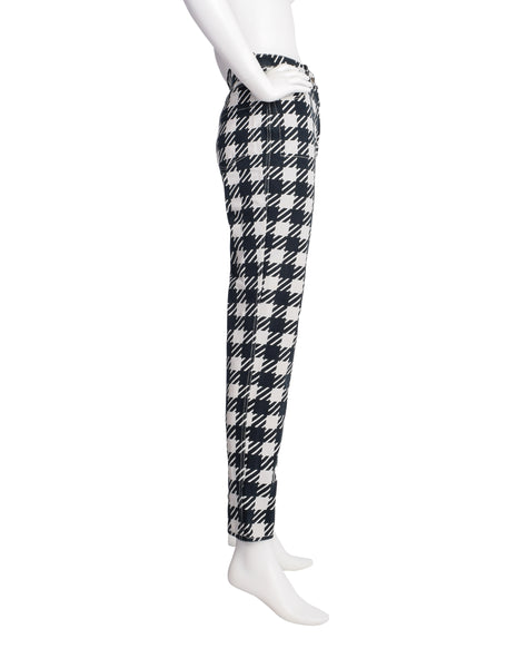 Alaia Vintage Iconic SS 1991 Tati Houndstooth Check Black and White Graphic Denim Jeans