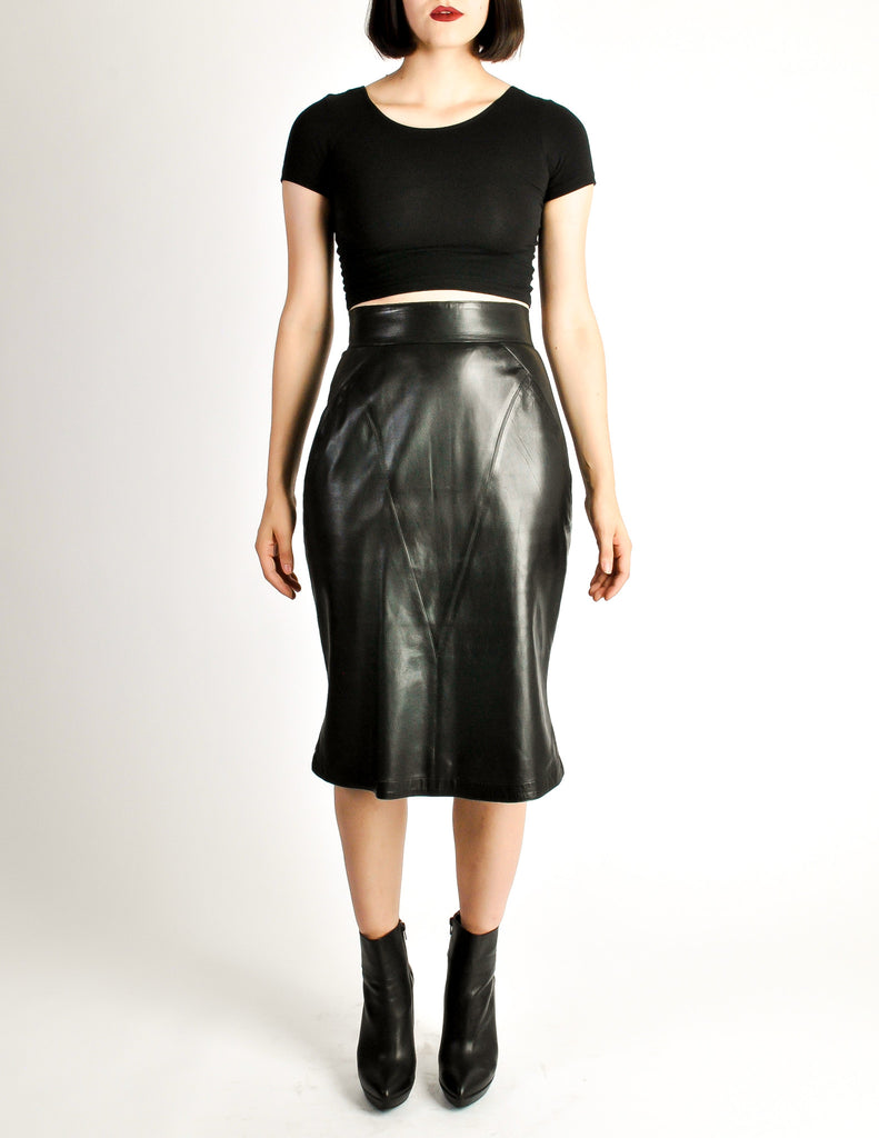 Ala a Vintage Black Leather Pencil Skirt Amarcord Vintage Fashion