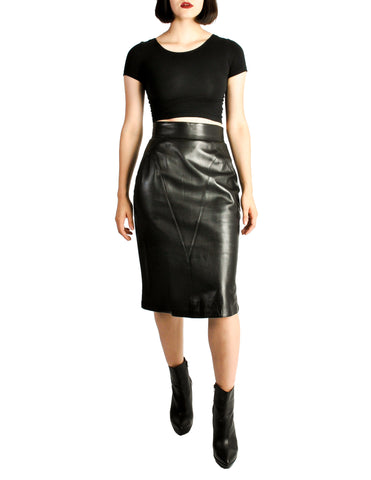 Alaïa Vintage Black Leather Pencil Skirt