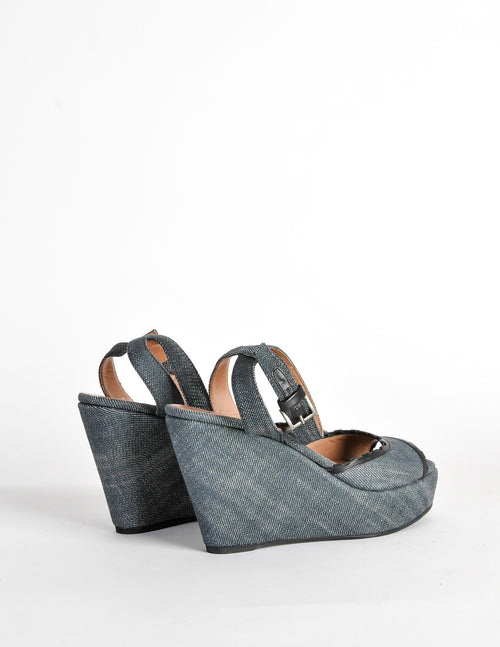 Alaïa Vintage Leather and Denim Wedge Sandals – Amarcord Vintage Fashion