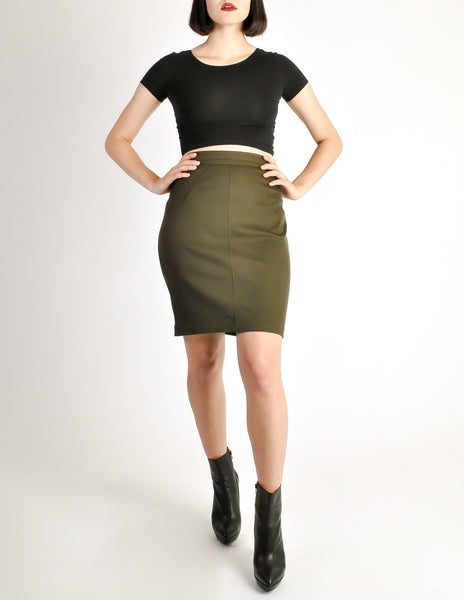 Alaïa Vintage Iconic Olive Green Stretch Skirt