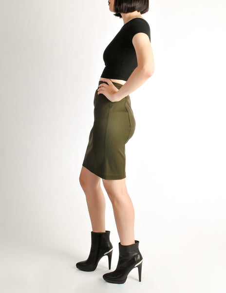 Alaïa Vintage Iconic Olive Green Stretch Skirt