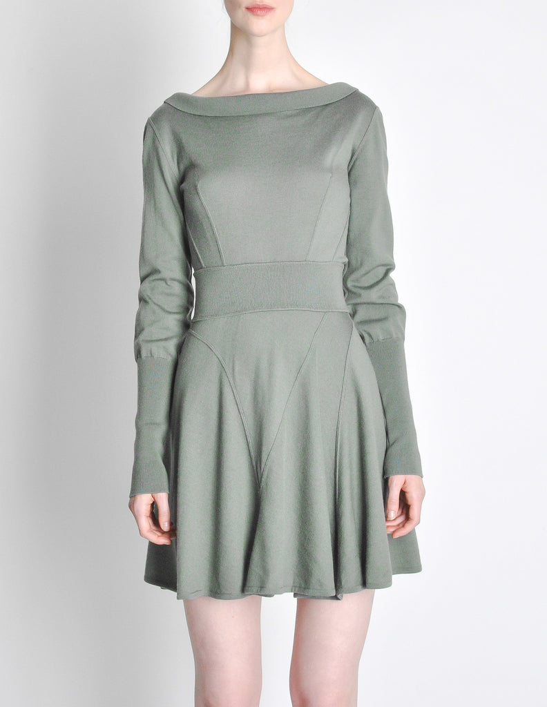 Ala a Vintage Sage Green Deep V Back Dress Amarcord Vintage Fashion
