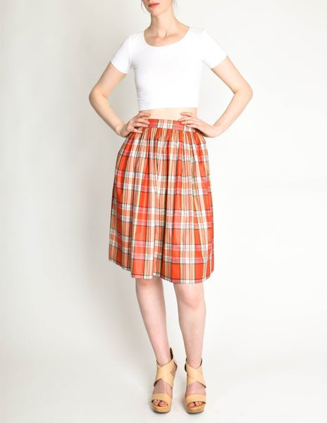 Alaia Vintage Red Plaid Multicolor Polished Cotton Skirt