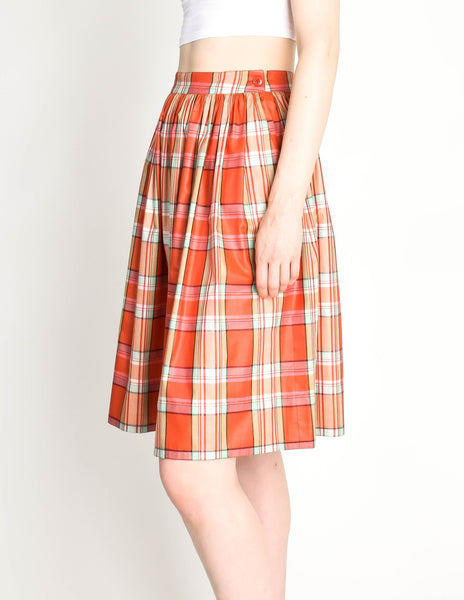 Alaia Vintage Red Plaid Multicolor Polished Cotton Skirt