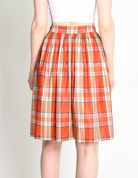 Alaia Vintage Red Plaid Multicolor Polished Cotton Skirt