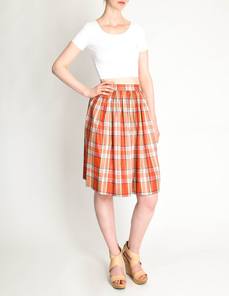Alaia Vintage Red Plaid Multicolor Polished Cotton Skirt