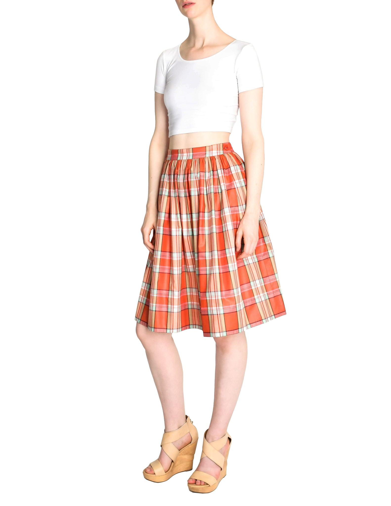 Alaia Vintage Red Plaid Multicolor Polished Cotton Skirt