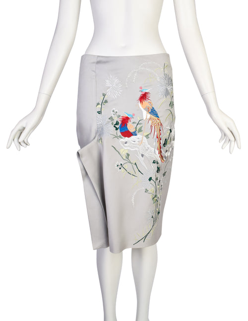 【90s初期】ALEXANDER MCQUEEN★花柄刺繍スカート 38 Alexander McQueen Vintage SS 2000 Grey Multicolor