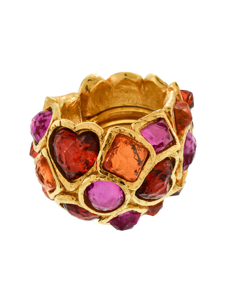 Alexis Lahellec Vintage Multicolor Gold Statement Bracelet and Earrings Set