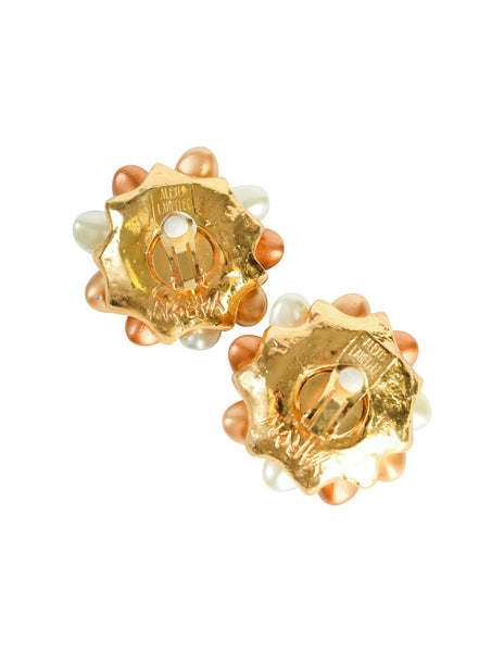 Alexis Lahellec Vintage 1980s Rare Outstanding Statement Flower Bracelet and Earrings Set
