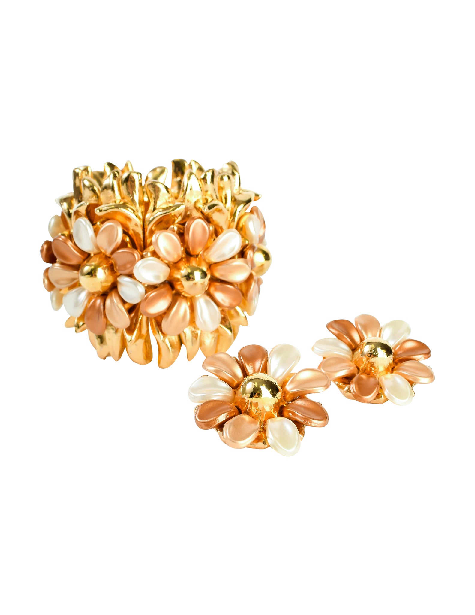 Alexis Lahellec Vintage 1980s Rare Outstanding Statement Flower Bracelet and Earrings Set