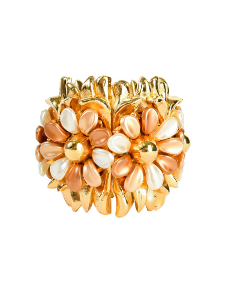 Alexis Lahellec Vintage 1980s Rare Outstanding Statement Flower Bracelet and Earrings Set
