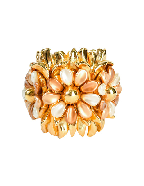 Alexis Lahellec Vintage 1980s Rare Outstanding Statement Flower Bracelet and Earrings Set