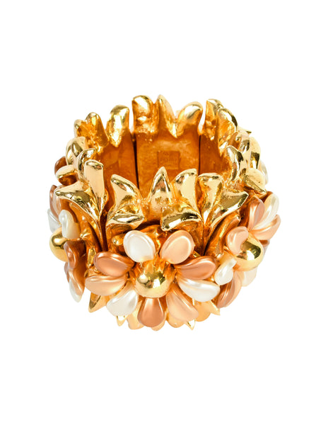 Alexis Lahellec Vintage 1980s Rare Outstanding Statement Flower Bracelet and Earrings Set