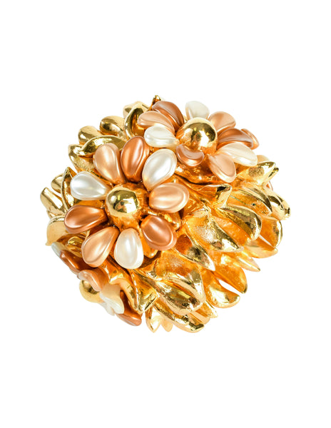 Alexis Lahellec Vintage 1980s Rare Outstanding Statement Flower Bracelet and Earrings Set