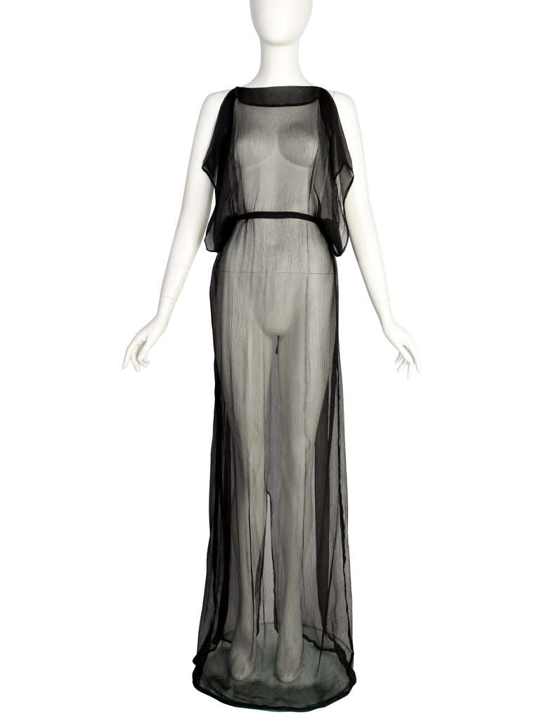 Ann Demeulemeester Vintage 1990s Stunning Sheer Black Silk Full Length Amarcord Vintage Fashion Ann Demeulemeester Vintage 1990s Stunning Sheer Black Silk Full Length Amarcord Vintage Fashion