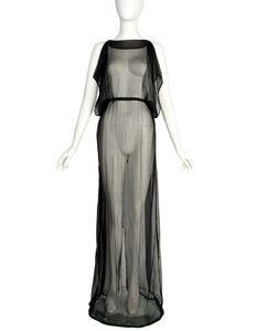 Ann Demeulemeester Vintage 1990s Stunning Sheer Black Silk Full Length Gown