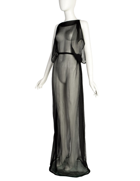 Ann Demeulemeester Vintage 1990s Stunning Sheer Black Silk Full Length Gown