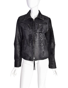 Ann Demeulemeester Vintage AW 2002 Black Patinated Raw Leather Cafe Racer Jacket