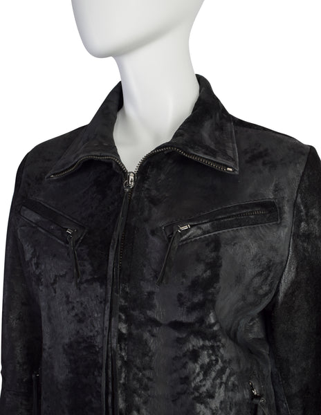 Ann Demeulemeester Vintage AW 2002 Black Patinated Raw Leather Cafe Racer Jacket