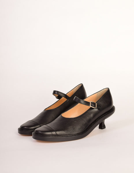 Ann Demeulemeester Vintage Black Leather Mary Jane Heels Shoes - Amarcord Vintage Fashion
 - 2