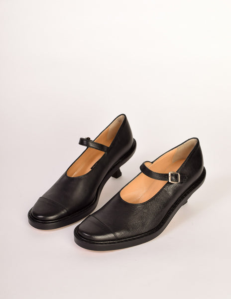 Ann Demeulemeester Vintage Black Leather Mary Jane Heels Shoes