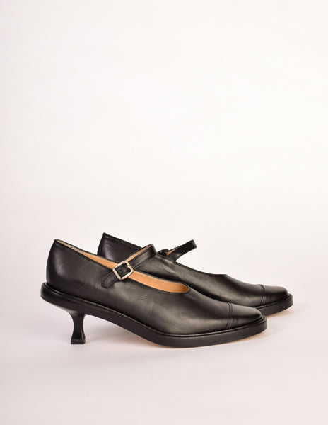 Ann Demeulemeester Vintage Black Leather Mary Jane Heels Shoes - Amarcord Vintage Fashion
 - 4