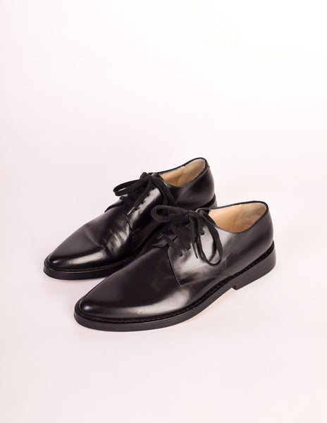 Ann Demeulemeester Vintage Smooth Black Leather Pointed Toe Oxford Shoes
