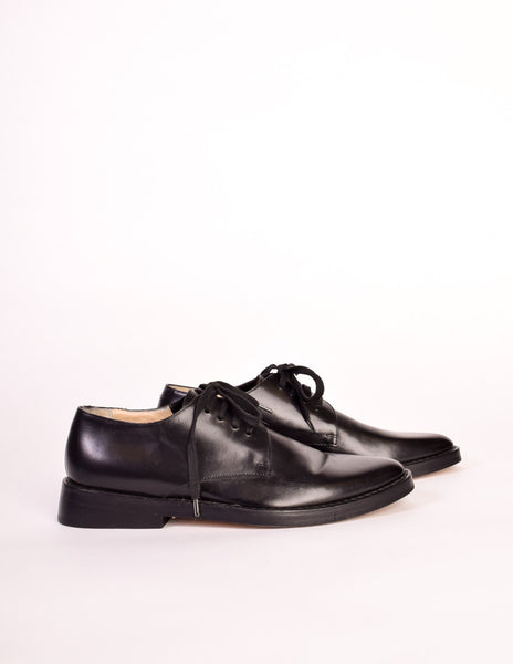 Ann Demeulemeester Vintage Smooth Black Leather Pointed Toe Oxford Shoes