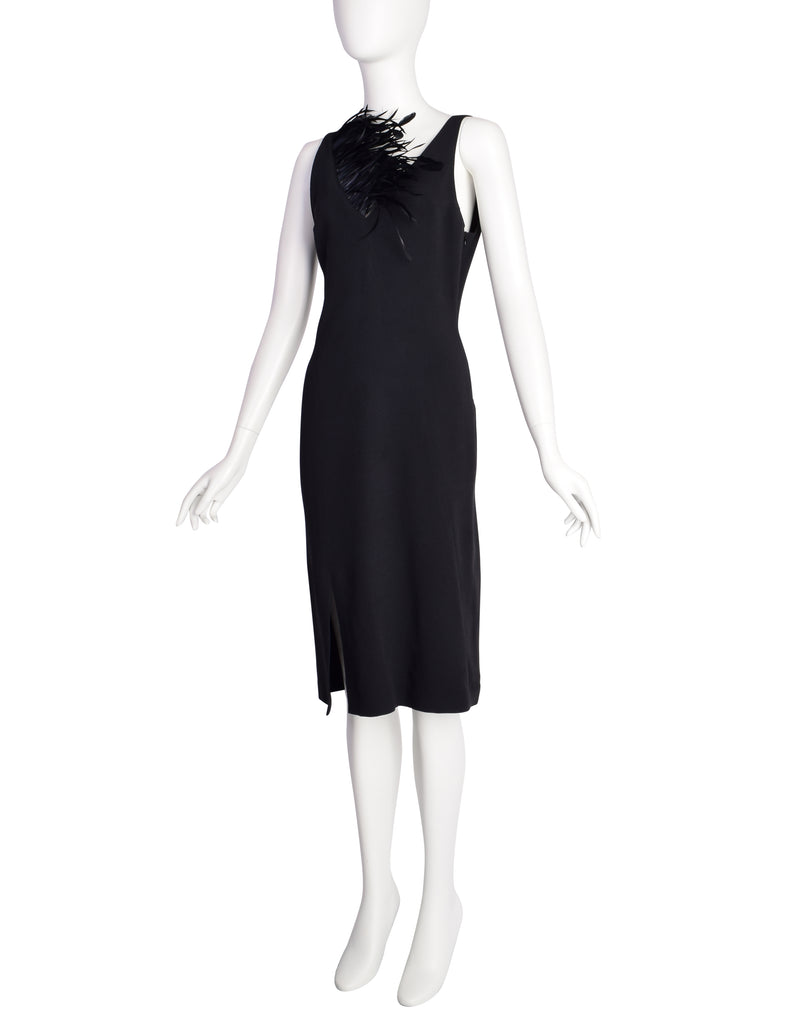 Anna Molinari Vintage Black Dramatic Feather Neckline Sheath Dress – Amarcord Vintage Fashion