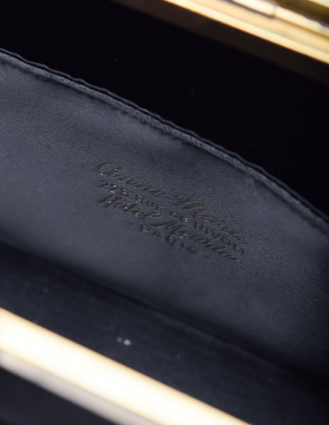 Anne Marie Paris Vintage 1940s Champagne Bottle Black Suede Gold Box Bag