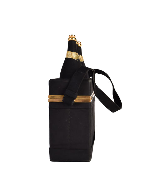 Anne Marie Paris Vintage 1940s Champagne Bottle Black Suede Gold Box Bag