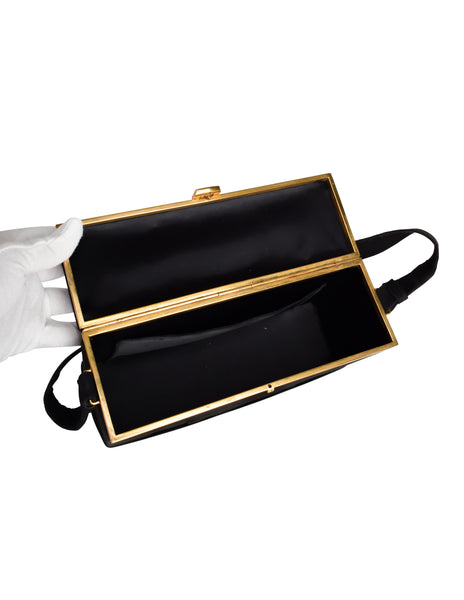 Anne Marie Paris Vintage 1940s Champagne Bottle Black Suede Gold Box Bag