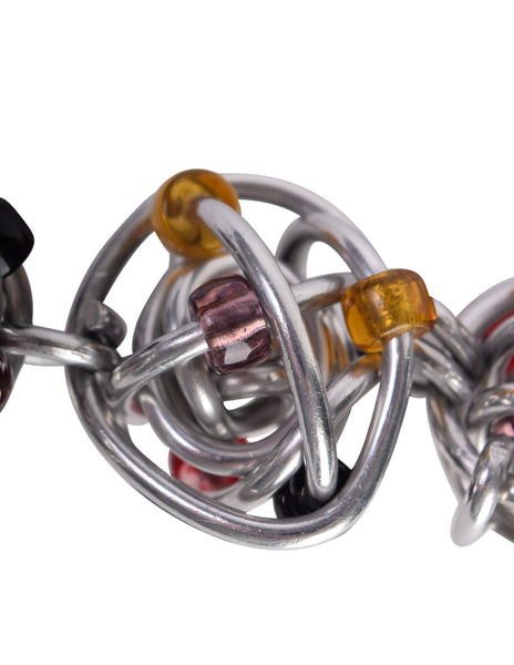 Jill Fagin Vintage 1990s Avant Garde Artisan Chunky Wrapped Wire Ball Multicolor Bead Bracelet