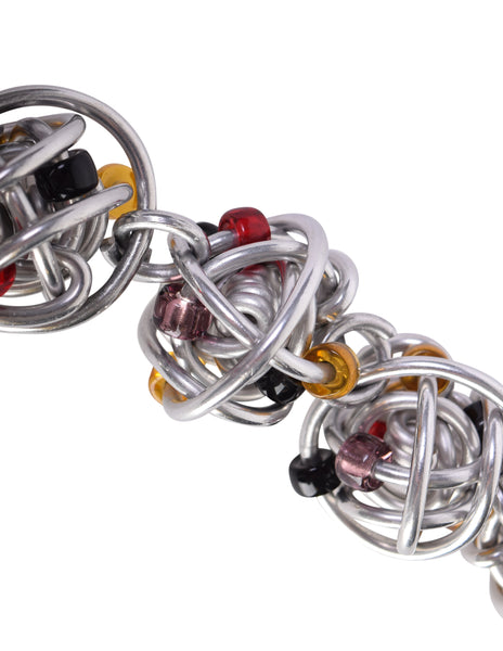 Jill Fagin Vintage 1990s Avant Garde Artisan Chunky Wrapped Wire Ball Multicolor Bead Bracelet