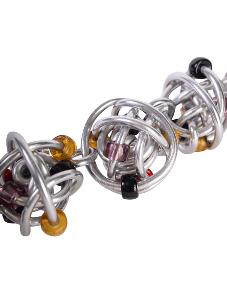 Jill Fagin Vintage 1990s Avant Garde Artisan Chunky Wrapped Wire Ball Multicolor Bead Bracelet