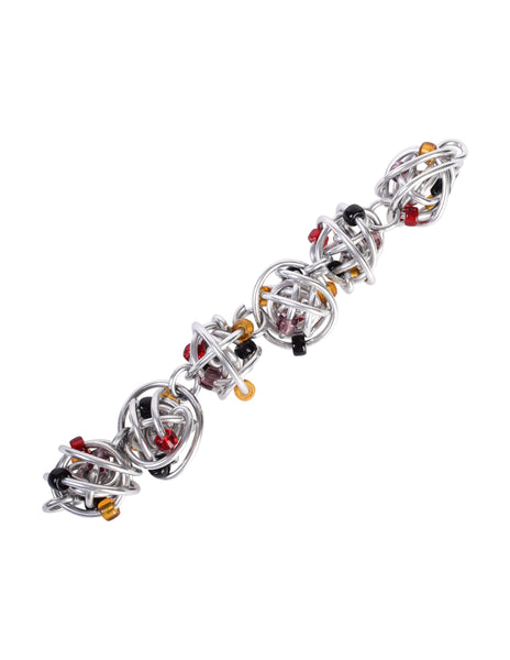 Jill Fagin Vintage 1990s Avant Garde Artisan Chunky Wrapped Wire Ball Multicolor Bead Bracelet